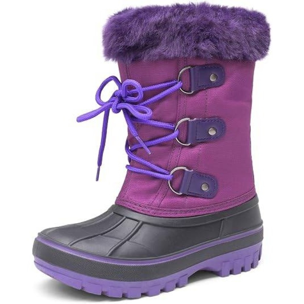 Dream Pairs Forester Kids Purple Winter Snow Boots Waterproof Insulated Size 4